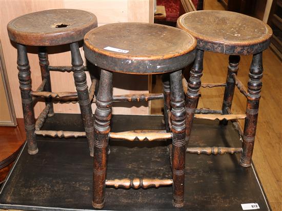 Four 19th century stools W.33cm (a.f,)